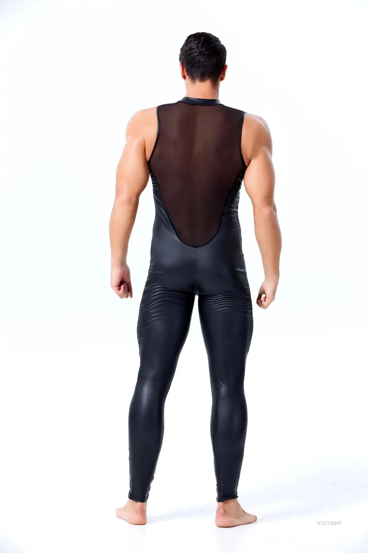 Pu Faux Leather Patent Leather Mesh Bodysuit