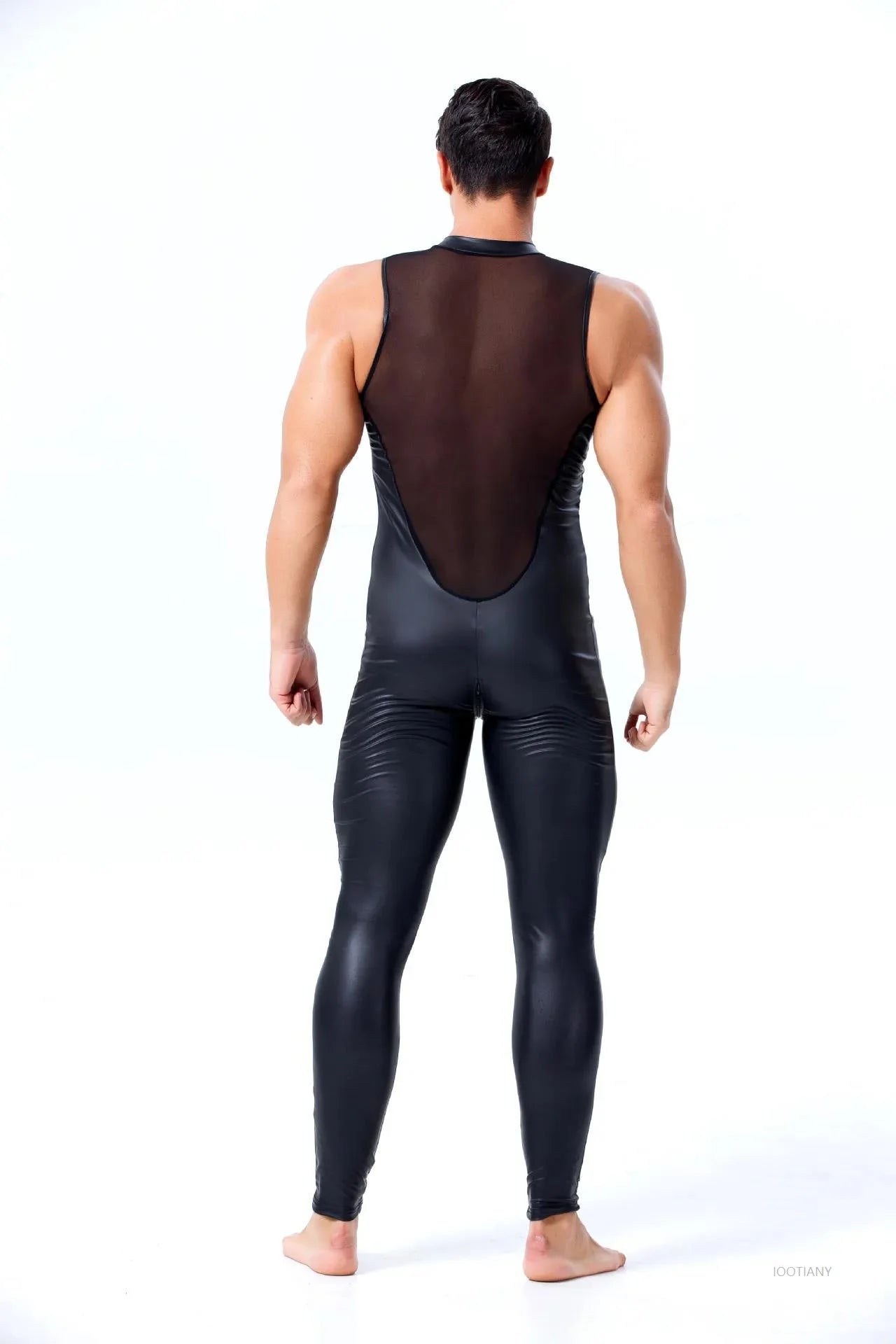Pu Faux Leather Patent Leather Mesh Bodysuit