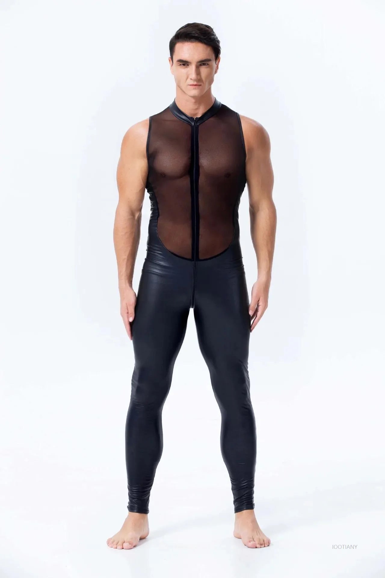 Pu Faux Leather Patent Leather Mesh Bodysuit
